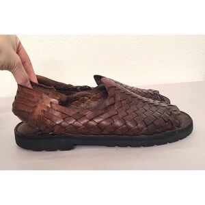Brand X US 11 Brown Leather Woven Huaraches Slip On Loafers Boho Fisherman